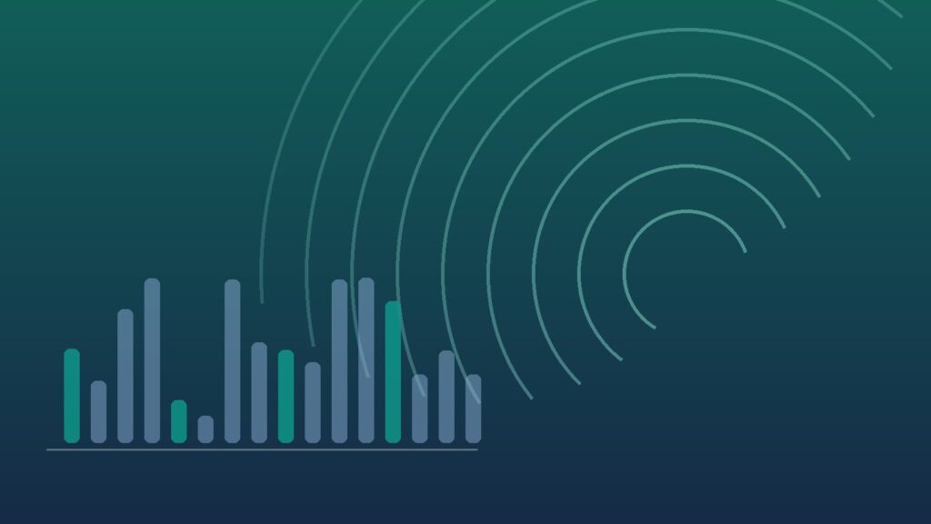 Abstract arcs and ledger bars, illustrating payments and fintech work